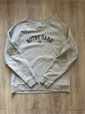 Champion Light Gray Crewneck Sweatshirt with Navy Notre Dame Logo